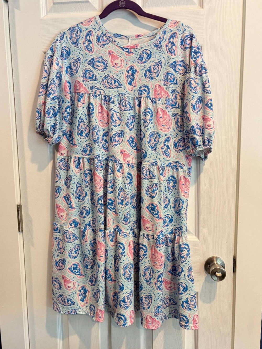 Simply Southern Collection Blue Pink Oyster Tiered Babydoll Small